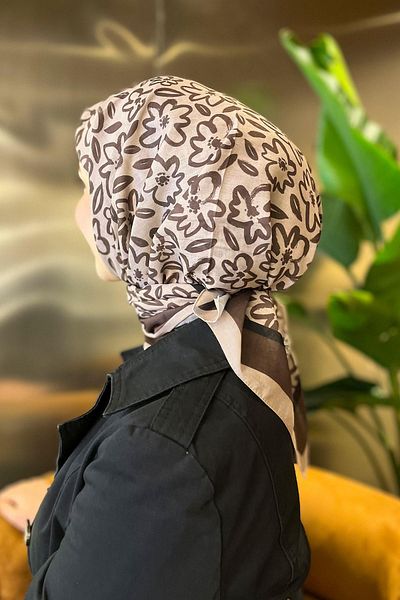 Sultan Eşarp Sultan Fresh Cotton Scarf - Plain Floral Pattern - Sfe002-04 - Coffee Shades, Black