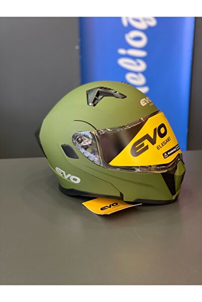 EVO ELEGANT Evo çene açılır haki yeşil güneş vizörlü ce belgeli kask