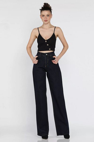 GÜLSELİ Dark Navy Blue Women's Loose Wide Leg High Waist Jean Jeans