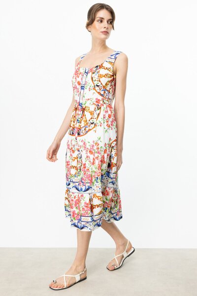 Ekol Kare Yaka Askılı Elbise