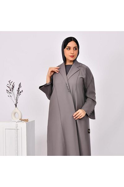 HAWRAA Gray Blazer Abaya with Decorative Buttons on Abaya and Sleeves