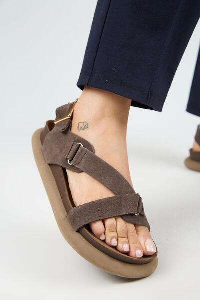 Manijero Azelya dámské sandály z pravé kůže s přezkou a šátkem světle hnědé