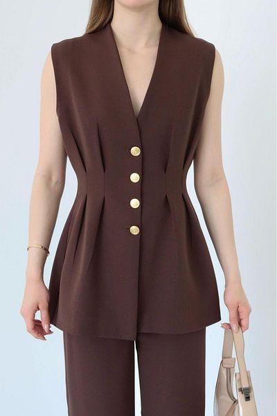 Ekim Store Gathered Buttoned Blazer Vest Jacket