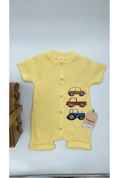 Gleamy Bebe Kids Cute Toy Vehicles Pattern Snap Fastener Short Sleeve Shorts (Jumpsuit) 100% Cotton
