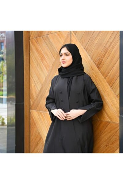 HAWRAA Elegant Black Abaya with Random Embroidery and Buttons