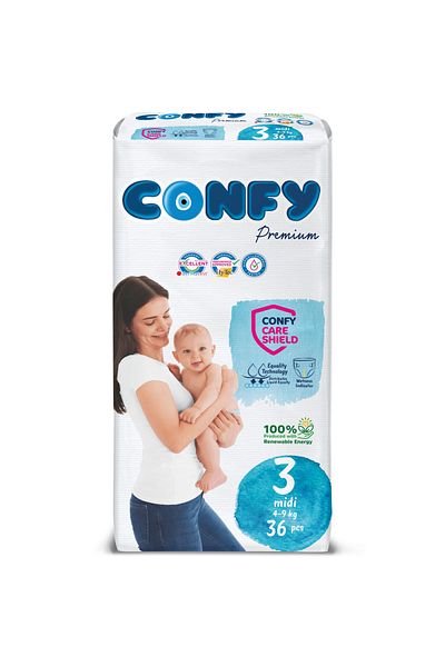 Confy Premium Baby Diapers Size 3, 108 pcs, 4–9 kg