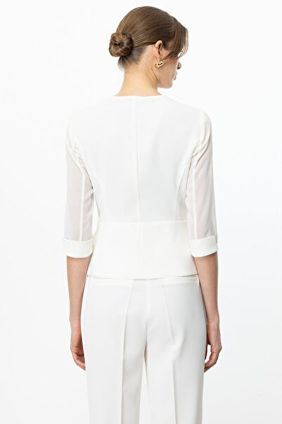 Ekol Double Breasted Collar Sleeves Tulle Jacket