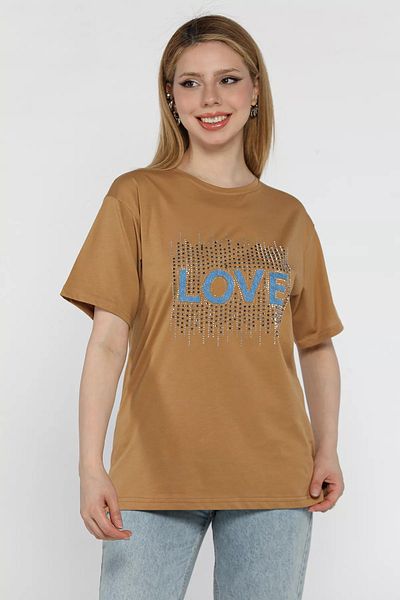 GÜLSELİ Γυναικείο T-Shirt Biscuit Love Stoned Crew Neck