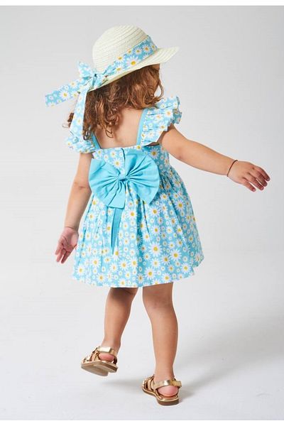 Pinkitokids Daisy Printed Girl's Dress-(Hat Included)-Blue