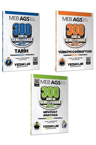 Yediiklim Yayınları 2025 MEB AGS Tarih Türkiye Coğrafyası Mevzuat Anayasa 300 Soruda Tamamı Video Çözümlü Genel Tekrar