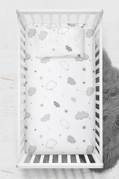 Wheeppo طقم ملاءة سرير رانفورس قطن رمادي كلاود - 70x120 35x45