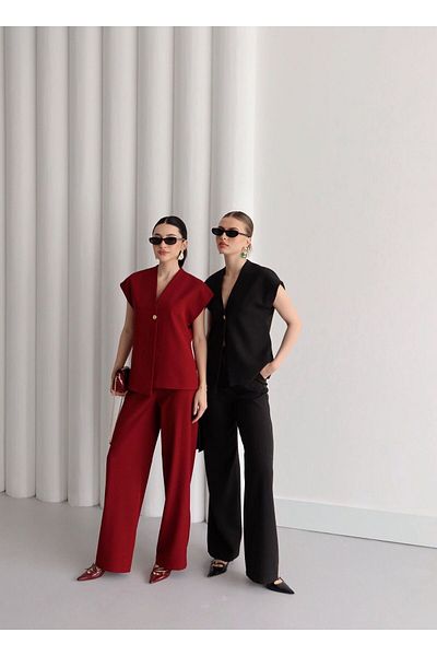 Ekim Store Gold Buttoned Vest Trousers Double Blazer Set