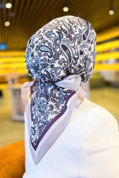Sultan Eşarp Sultan Fresh Cotton Scarf - Μοτίβο σάλι - SFE001-01 - Μωβ, Κρέμα