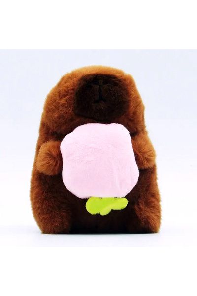 ABYZ Capybara Plush Keychain Toy for Children +3 Years 11 cm Brown Color with Pink Flower Cute and Fun