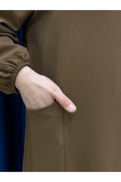 Ebrar Store Efsun Half Zipper Double Pocket Dress-El1911 Brown