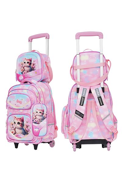 PARAJOHN Kiddokit Series Kids Roller Backpack Set of 3 18 inch - Pink/cat