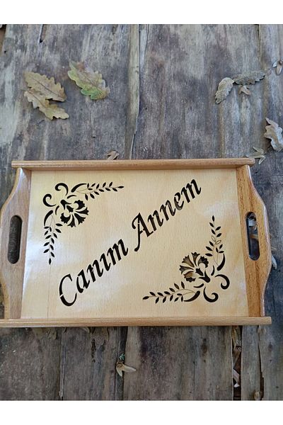 UmutAksesuar Mother's Day Special Wooden Handmade Dear Mom Tray Model