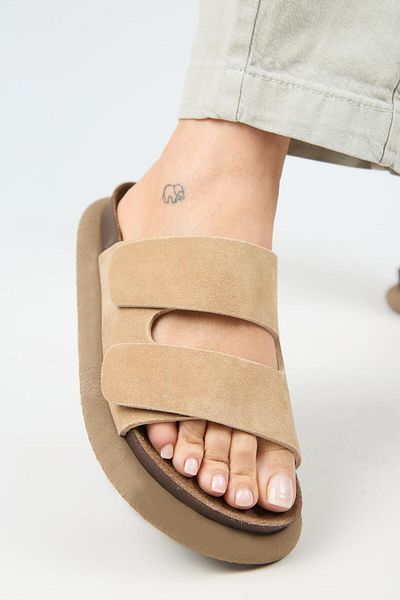 Manijero Papuci de damă Lillo din piele naturală cu velcro dublu, nisip
