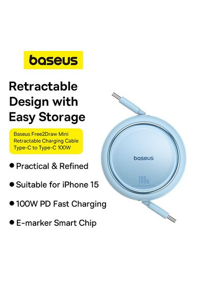 Baseus Baseus 100W Free2 Draw Mini Both-Way Retractable Type C to Type C Fast Charging Data Cable 1M - Blue
