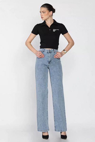 GÜLSELİ Blugi de damă Ice Blue cu talie înaltă Lycra Palazzo