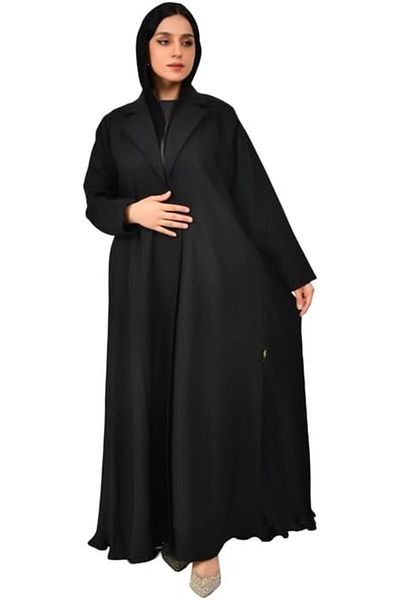 HAWRAA Black Blazer Abaya with Light Black Details and Pleats