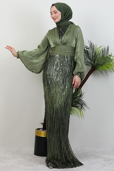 GİZ AGİYİM Βραδινό φόρεμα Khaki Nihal Hijab