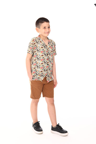 S-Ponder قميص للأطفال بأكمام قصيرة من الفسكوز 100% منقوش على شكل كاميرا