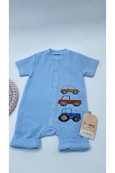 Gleamy Bebe Kids Cute Toy Vehicles Pattern Snap Fastener Short Sleeve Shorts (Jumpsuit) 100% Cotton