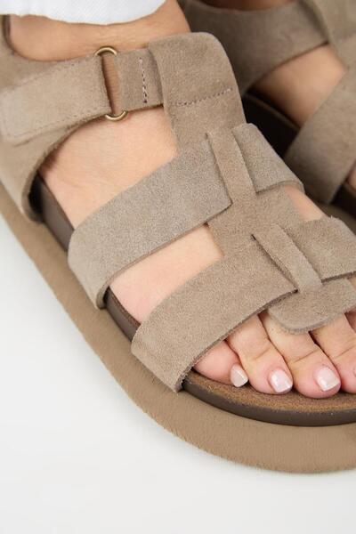 Manijero Capra Women's Genuine Leather Scarf Velcro Mink Sandals