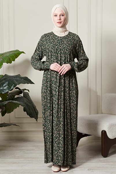 fistan Shirring Robadan Μπροστινά κουμπιά από ύφασμα βισκόζης Φόρεμα προσευχής για μητρικό φόρεμα