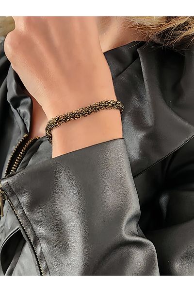 Eva Takı Store Armor Braid Model Steel Chain Woven Black Bracelet Handmade