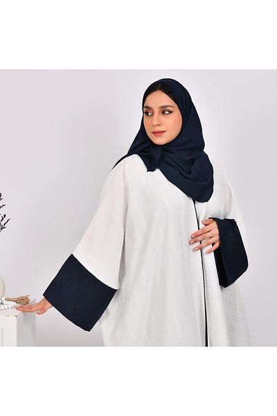 HAWRAA White Bisht Abaya with Navy Wide Sleeve and Navy Dress