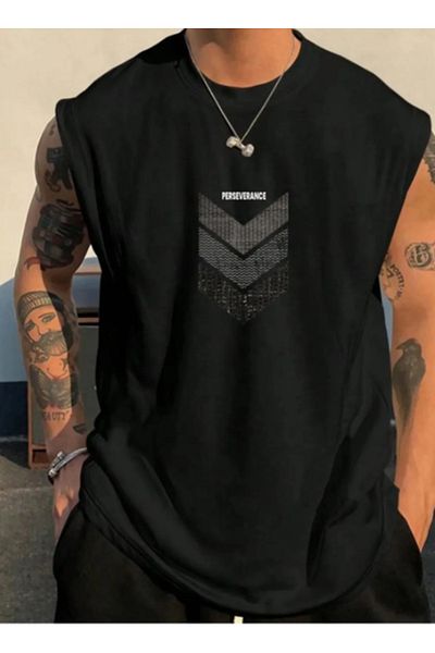 Derays Performance Printed Comfortable Fit Crew Neck Cotton Training Athlete's Athlete Oversize Sleeveless T-Shirt