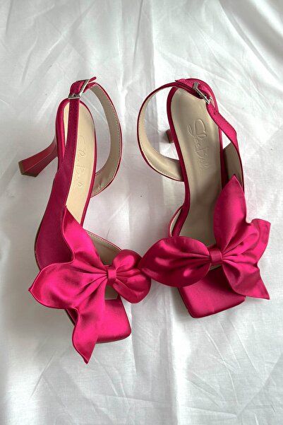 Shoebutik Lotus Fuchsia Satin Bow Detail Women's Heeled Sandals