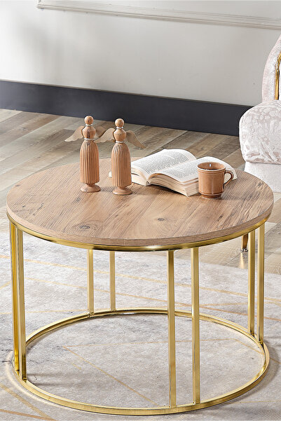 SEDAŞ LIVING UNITS Salon Orta Sehpa 70 CM  AÇIK CEVİZ Suntalam (Gold) Metal A...