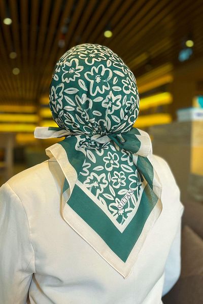 Sultan Eşarp Φουλάρι Sultan Fresh Cotton - Απλό μοτίβο λουλουδιών - SFE002-07 - Πράσινο, Κρεμ