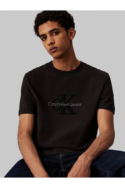 Calvin Klein Calvin Klein Men Black Chenille Monologo T-Shirt