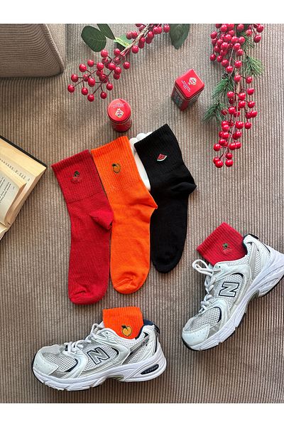 AYDK 3 Pairs Premium Unisex Colorful Socks Set with Fruit Embroidery Unisex Pattern.