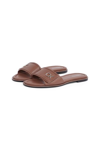 Calvin Klein Women Brown Leather Flat Sandals