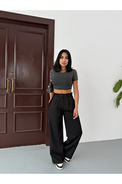 Famel Butik Λεπτομερές παντελόνι Palazzo με κουμπί