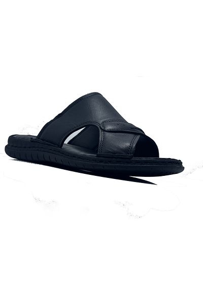 EDU Ayaktarz Edu Black 26 Genuine Leather Orthopedic Daily Men's Slippers