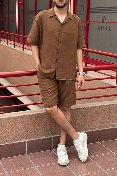 inpool Male, Apash Collar, Summer, 100% Cotton, Muslin Weaving, Top-Down Suit G14-303