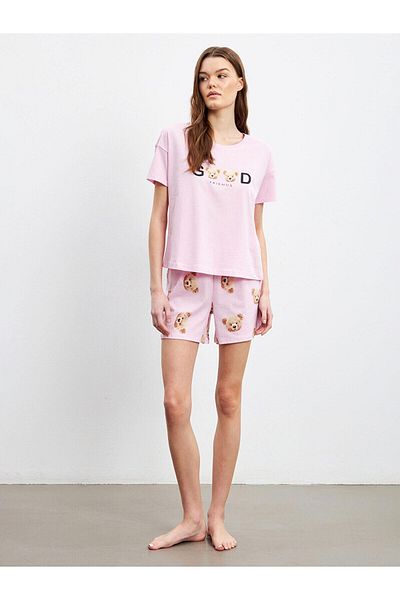 LC Waikiki Lcw Young Bear Teddy Printed Women's Shorts Pajamas Set (S5)