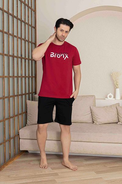 Tarık Men's Burgundy Short Sleeve Shorts Combed Cotton Pajama Set
