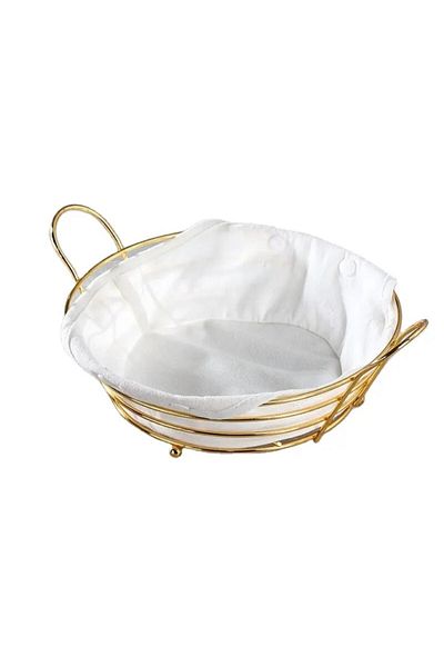 ABYZ Bread Basket, Metallic, Round With Removable Textile Cover, 29.5x10cm, Gold ™