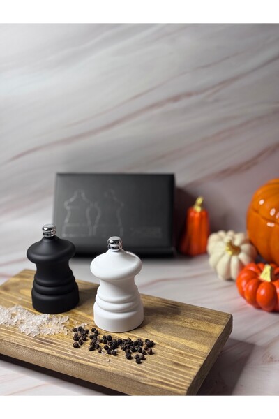 AÇSEL Tuzluk Karabiber Değirmeni Baharat Öğütücü 2 Li Set 9 Cm Siyah Beyaz Kü...