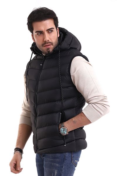 B.HE.Z Men's Gel Padding Cross Model Zippered Hooded Inflatable Vest with Inner Pocket