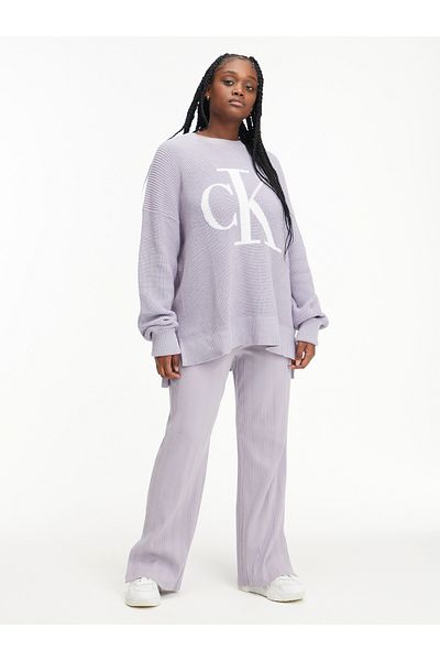 Calvin Klein Women Purple Badge Rib Straight Knit Pants