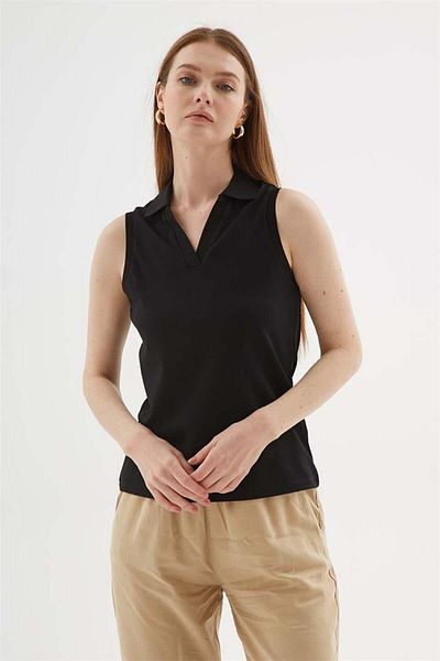 Fashion Friends Women's Polo V-Neck Sleeveless T-Shirt 25Y0516K1