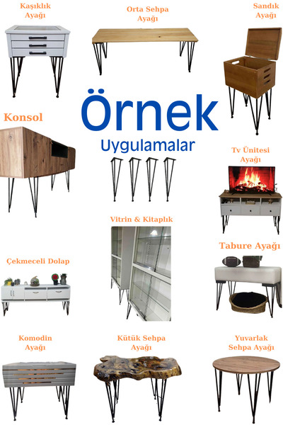 Evnalia 45 Cm Metal Boru Ayak Kütük Masa Dresuar Kaşıklık Kitaplık Orta Sehpa Zigon Ayağı (4 ADET)